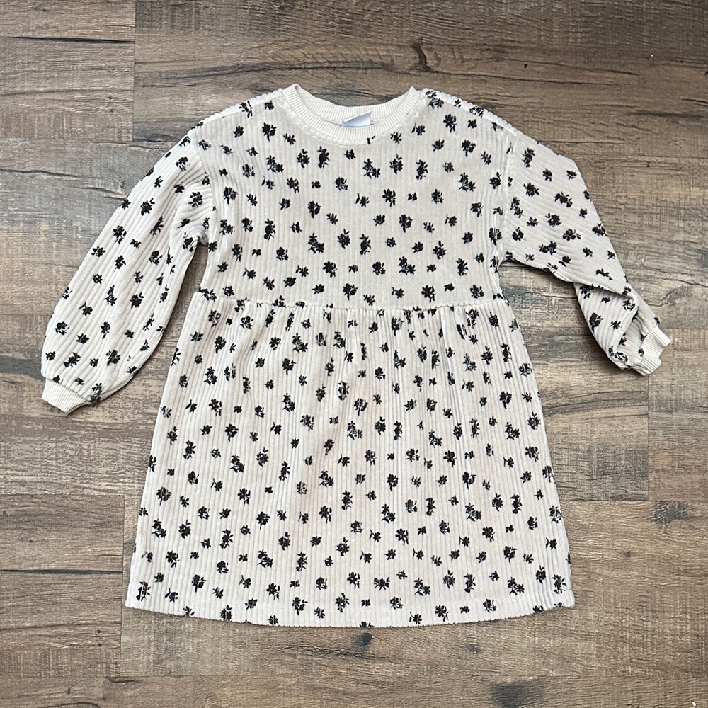 Zara Cream and Black Floral Kids Dress